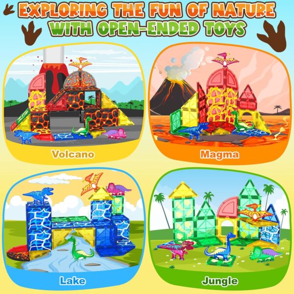 Dinosaur Toys Magnetic Tiles Lava Dinosaur World Set - Magnetic Blocks Building Toys for Kids 3-5 5-7 Girls Boys Toys Age 4-6 6-8, Classroom Must Haves Toddler Sensory Toys for 3+ Year Old Kids Toys - Image 5