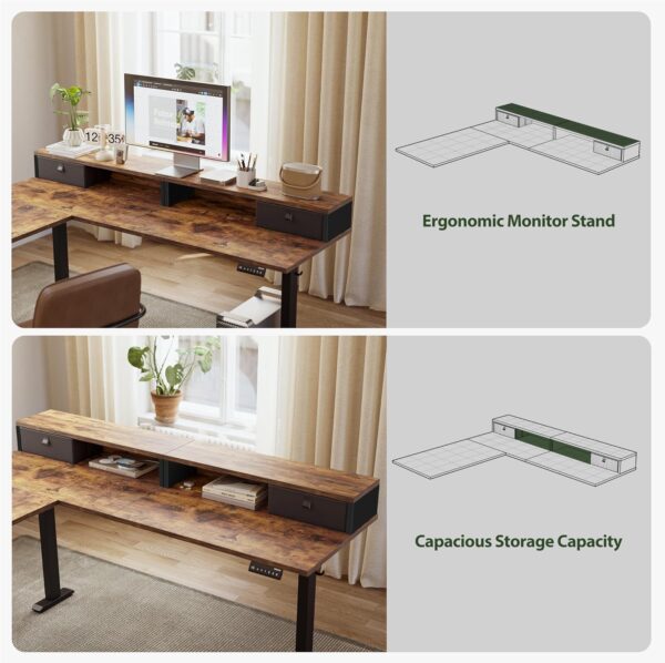 Agilestic L Shaped Electric Standing Desk with 2 Drawers, 63 Inch Ergonomic Adjustable Height Desk with Storage, Corner Desk Sit Stand up Computer Table for Work Office Home, Rustic Brown - Image 6