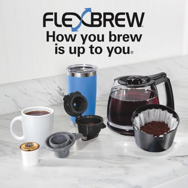 Hamilton Beach FlexBrew Trio 2-Way Coffee Maker, Compatible with K-Cup Pods or Grounds, Combo, Single Serve & Full 12c Pot, Black - Fast Brewing (49902) - Image 7