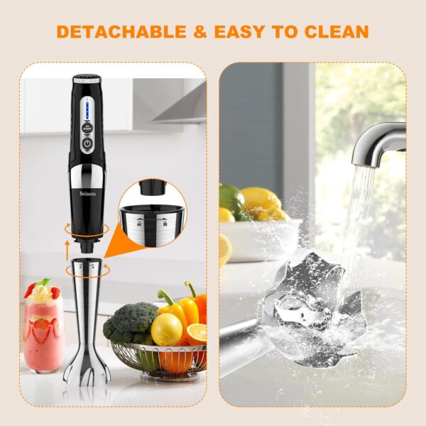 Cordless Hand Blender: 4-in-1 USB Rechargeable Immersion Blender, 21 Variable Speeds & 3-Angle Adjustable with 700ml Chopper, 700ml Beaker, Egg Whisk and Beater for Smoothies, Soup, Baby Food (Black) - Image 6
