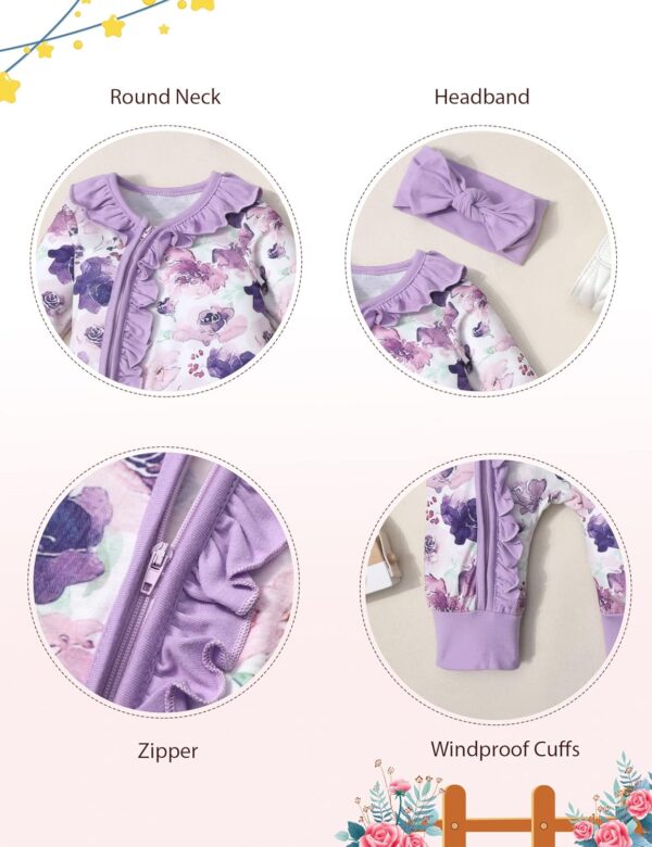 Infant Newborn Baby Girl Clothes Onesies for Baby Girl Long Sleeve Ruffle Baby Clothes with Headband - Image 7