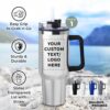 DISCOUNT PROMOS Custom 40 oz Hugo Stainless Steel Travel Mugs with Plastic Interior - Set of 1 Personalized Cup, Custom Tumblers for Outdoor Adventures & Daily Commute, Ideal for Coffee - Silver - Image 2