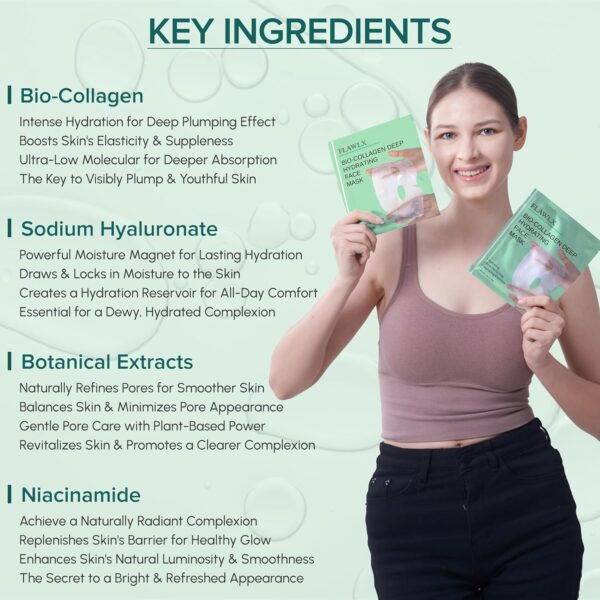 Bio-Collagen Real Deep Face Mask, Hydrating Overnight Hydrogel Mask, Pore Minimizing, Elasticity Boosting, With Natural Ingredients Facial Mask 45g (5-Pack) | TikTok Trend Items - Image 6