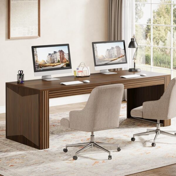 Tribesigns 79-Inch Extra Long Desk, Two Person Double Desk for Home Office, Wooden Long Computer Desk Writing Table for Office, Brown - Image 4