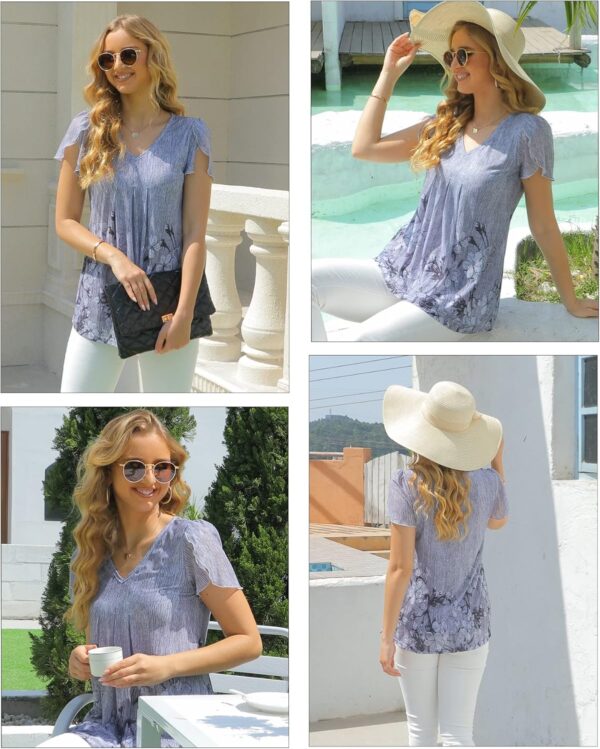 VALOLIA Womens Tops Short Sleeve Shirts Casual V Neck Blouse Double Layers Mesh Tunics Tops - Image 4