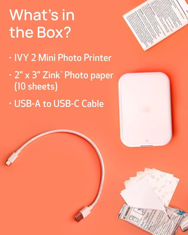 Canon Ivy 2 Mini Photo Printer, Print from Compatible iOS & Android Devices, Sticky-Back Prints, Pure White - Image 8