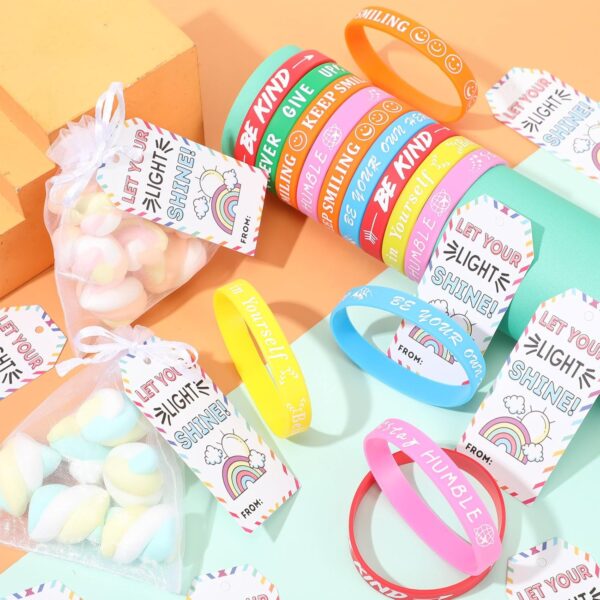 Liliful 72 Pcs Motivational Wristbands Gifts Set for Students, Back to School Gifts Colored Inspirational Silicone Bracelets with Inspirational Cards Organza Bags Classroom Goodie Bag Fillers - Image 3