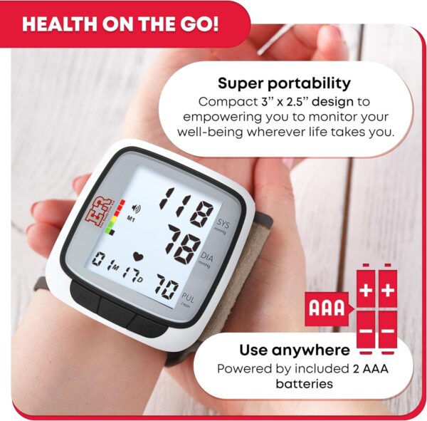 Ever Ready First Aid Fully Automatic Blood Pressure Wrist Cuff Watch Wearable Monitor for Home Use - Black- Batteries Included - Image 6
