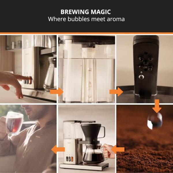 KRUPS Essential Brewer 8 Cup Drip Coffee Maker Machine SCA-Certified, Blooming Technology, Barista-Quality Precise Brewing, Stainless Steel Design and Aroma Tube, Easy to Clean Dishwasher Safe, Silver - Image 6