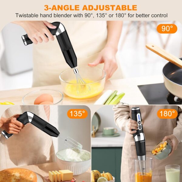 Cordless Hand Blender: 4-in-1 USB Rechargeable Immersion Blender, 21 Variable Speeds & 3-Angle Adjustable with 700ml Chopper, 700ml Beaker, Egg Whisk and Beater for Smoothies, Soup, Baby Food (Black) - Image 3
