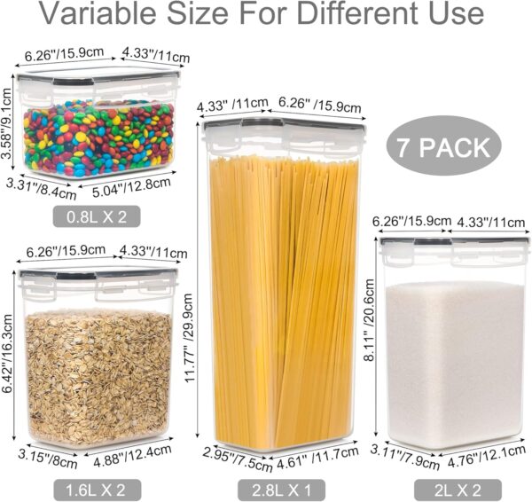 Airtight Food Storage Containers with Lids, 7 PCS BPA Free Kitchen Canisters for Spaghetti, Pasta, Dry Food, Flour and Sugar, Plastic Canisters for Pantry Organization and Storage - Image 2