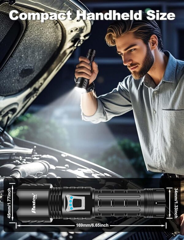 PHIXTON Rechargeable Flashlights High Lumens 2000 Super Bright Long Range 3280FT, Long Lasting 15H Powerful USB C LED Strong Flash Light High Powered, Heavy Duty, Zoomable, for Home Camping Gift - Image 6