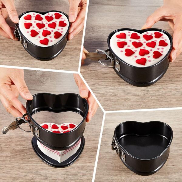Hoolerry 12 Pcs Mini Heart Springform Pan 4 Inch Heart Shape Mini Cheesecake Pans Non Stick Cake Mold Small Cake Mold with Drop Bottom for Air Fryer Pressure Cooker Baking (Black) - Image 5