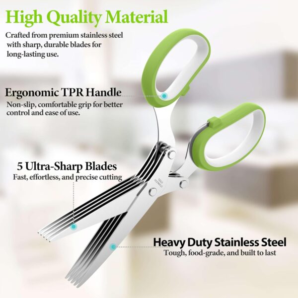 2025 Upgraded Herb Scissors, Effortless Herb Shears Cutter Tool with Sharp Stainless Steel Blades for Fresh Herbs, Must-Have Kitchen & Cooking Gadget, Green - Image 2