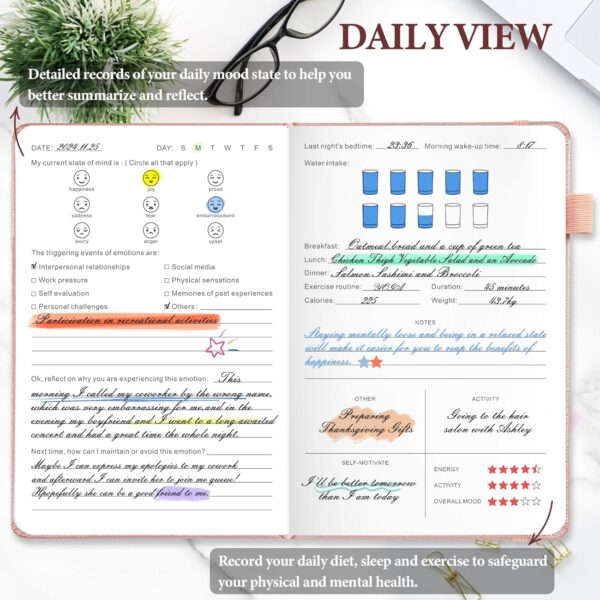 JUBTIC Mood Tracker Journal, Mental Health Journal for Women, 100-Day Self Care & Anxiety Journal with Wellness Tracker and Monthly Reflection, ADHD Planner to Practice Positive Thinking, Rose Gold - Image 3
