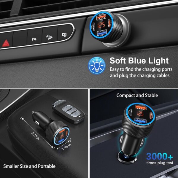 5 Pack USB C Car Charger, 4-Port 65W Car Power Adapter with Voltmeter QC+PD 3.0 Fast Charging Cigarette Lighter USB Charger for iPhone 16/15/14/13/12 Pro Max,Galaxy S25/S24,Android(Black) - Image 5