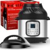 Instant Pot Duo Crisp 11-in-1 Air Fryer and Electric Pressure Cooker Combo with Multicooker Lids that Fries, Steams, Slow Cooks, Dehydrates,Free App With Over 800 Recipes, Black/Stainless Steel, 8QT