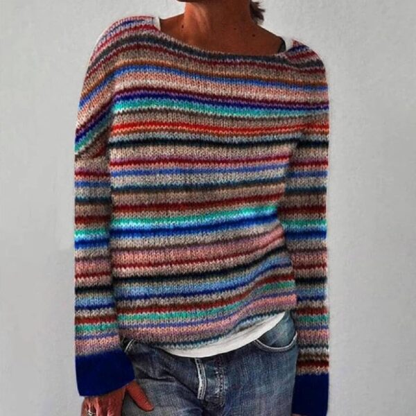 Women's Fair Isle Knitted Sweater Vintage Long Sleeve Boat Neck Retro Lightweight Pullover Top for 2024 Fall Winter - Image 4