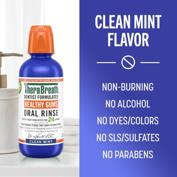 TheraBreath Healthy Gums Mouthwash Clean Mint, Antigingivitis, Dentist Formulated, 16 Fl Oz (2-Pack) - Image 6
