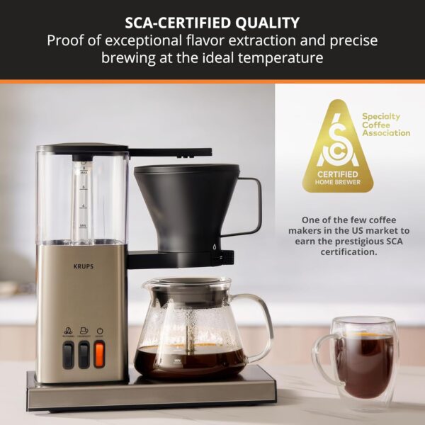 KRUPS Essential Brewer 8 Cup Drip Coffee Maker Machine SCA-Certified, Blooming Technology, Barista-Quality Precise Brewing, Stainless Steel Design and Aroma Tube, Easy to Clean Dishwasher Safe, Silver - Image 2