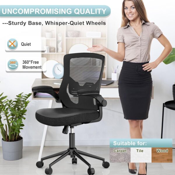 Office Chair, High Back Desk Chair Adjustable Height and Ergonomic Design Home Office Computer Chair Executive Lumbar Support Padded Flip-up Armrest Swivel Task Chair - Image 7