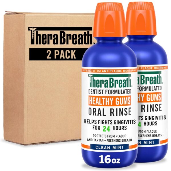 TheraBreath Healthy Gums Mouthwash Clean Mint, Antigingivitis, Dentist Formulated, 16 Fl Oz (2-Pack) - Image 7