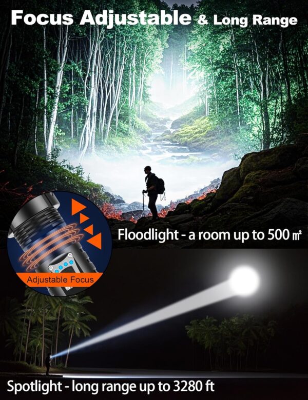 PHIXTON Rechargeable Flashlights High Lumens 2000 Super Bright Long Range 3280FT, Long Lasting 15H Powerful USB C LED Strong Flash Light High Powered, Heavy Duty, Zoomable, for Home Camping Gift - Image 3