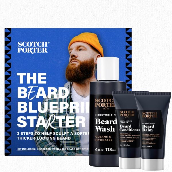 Scotch Porter Beard Blueprint Starter Kit – Wash 4 oz, Conditioner 1 oz & Conditioning Balm 1 oz– Cleanse, Moisturize, Hydrate & Style Coarse, Dry Facial Hair for a Fuller, Healthier-Looking Beard - Image 3