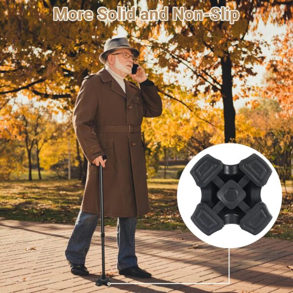 Dotday 2 Pack Cane Tips for Stability, Self Standing Cane Base for Most Walking Canes, Walking Sticks, Folding Canes, Non-Slip Replacement Quad Cane Tip, Heavy Duty 4 Prong Rubber Cane Foot Pad, Black - Image 6
