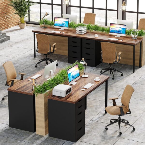 Tribesigns Computer Desk with 5 Drawers, 47 inches Rustic Brown Home Office Desk with Storage, Modern Simple Laptop Desk Study Writing Table for Small Spaces (1, Brown+Black) - Image 8
