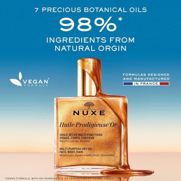 NUXE Huile Prodigieuse Shimmer Multi-Purpose Dry Oil - Luxurious Radiant Glow and Hydration for Face, Body & Hair - Image 4