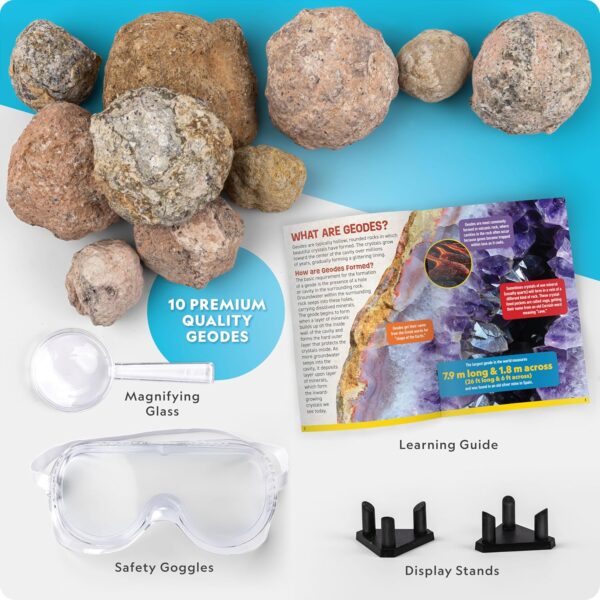 NATIONAL GEOGRAPHIC Break Open 10 Premium Geodes – Includes Goggles and 2 Display Stands - Great STEM Science Kit, Geology Gift for Kids, Break Your Own Geodes with Crystals, Toys for Boys and Girls - Image 6