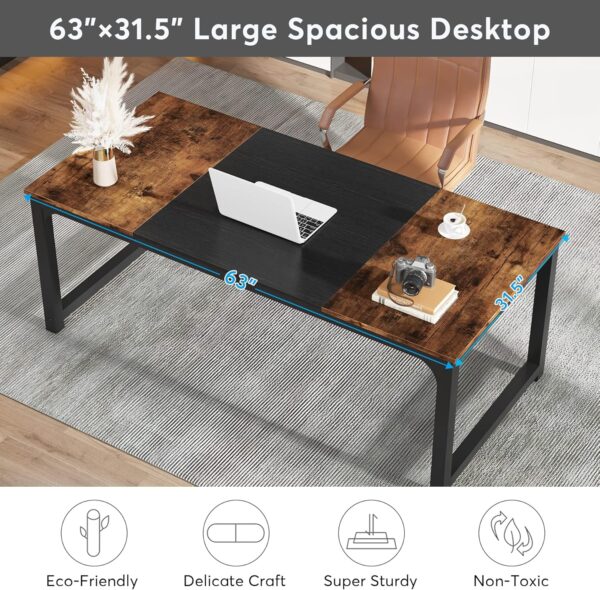 Tribesigns Modern Computer Desk, 63 x 31.5 inch Large Office Desk Computer Table Study Writing Desk Workstation for Home Office, Vintage Black Metal Frame - Image 6