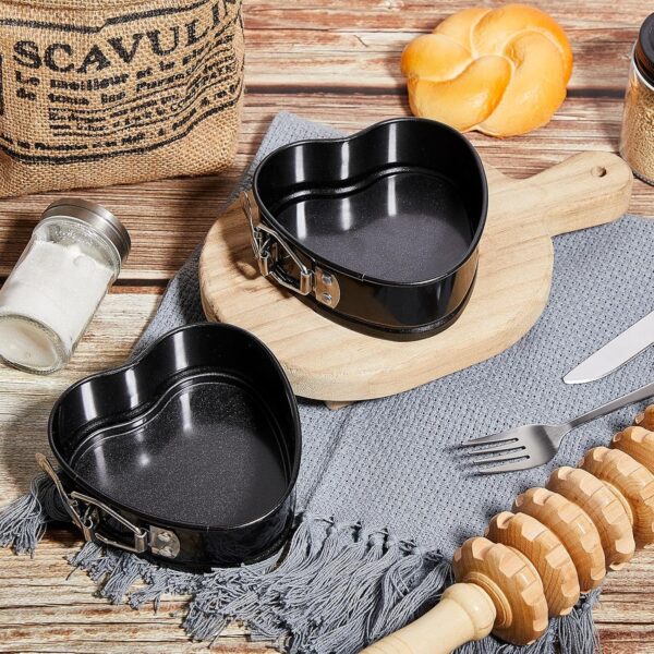 Hoolerry 12 Pcs Mini Heart Springform Pan 4 Inch Heart Shape Mini Cheesecake Pans Non Stick Cake Mold Small Cake Mold with Drop Bottom for Air Fryer Pressure Cooker Baking (Black) - Image 4