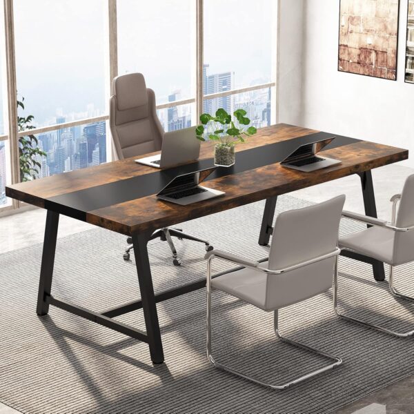 Tribesigns 6FT Rectangle Conference Table, 70.87L x 33.46W x 29.92H Inches Meeting Table for Conference Room, Wood Office Executive Desk with Strong Metal Frame for 6 People, Brown - Image 4