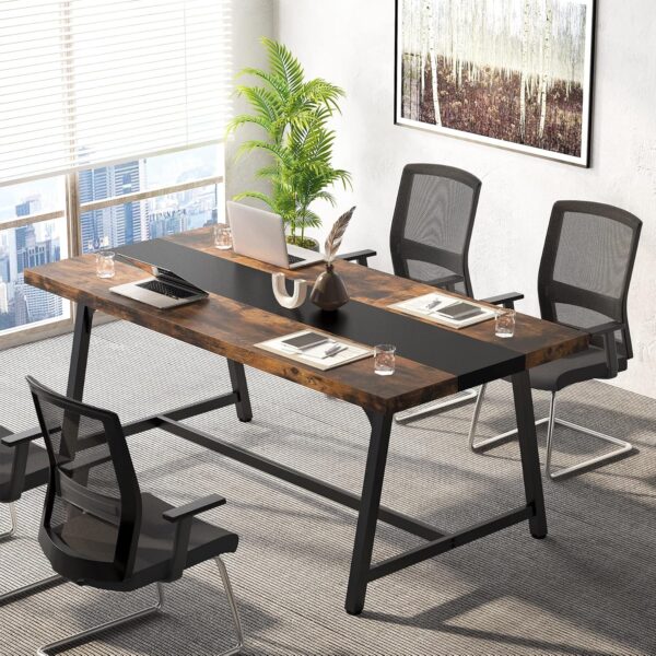 Tribesigns 6FT Rectangle Conference Table, 70.87L x 33.46W x 29.92H Inches Meeting Table for Conference Room, Wood Office Executive Desk with Strong Metal Frame for 6 People, Brown