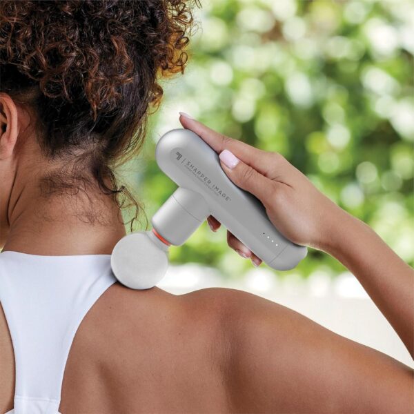 Sharper Image Deep Tissue Percussion Massage Gun, Compact Plus, Back & Muscle Massager with 4 Attachments - Handheld Rechargeable Massage Gun for Athletes, Silver (Renewed) - Image 5