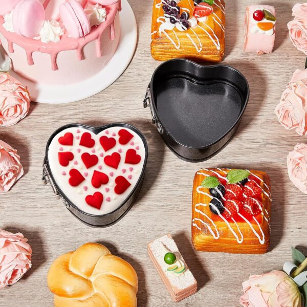 Hoolerry 12 Pcs Mini Heart Springform Pan 4 Inch Heart Shape Mini Cheesecake Pans Non Stick Cake Mold Small Cake Mold with Drop Bottom for Air Fryer Pressure Cooker Baking (Black) - Image 6