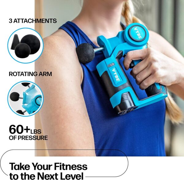 VYBE Percussion Massage Gun - V2-6 Speed Percussion Massager Guns w/ 3 Attachments for Deep Tissue Muscle Therapy - Electric, Handheld, Cordless, Adjustable Arm - Image 2