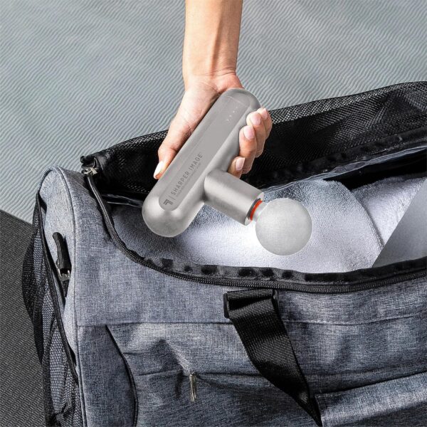 Sharper Image Deep Tissue Percussion Massage Gun, Compact Plus, Back & Muscle Massager with 4 Attachments - Handheld Rechargeable Massage Gun for Athletes, Silver (Renewed) - Image 4