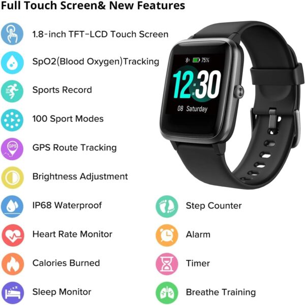 Fitpolo Fitness Tracker with Heart Rate Monitor, Smart Watch 1.8 inches Color Touch Screen IP68 Waterproof Step Calorie Counter Sleep Monitoring Pedometer Watches Activity Tracker for Women Men - Image 2