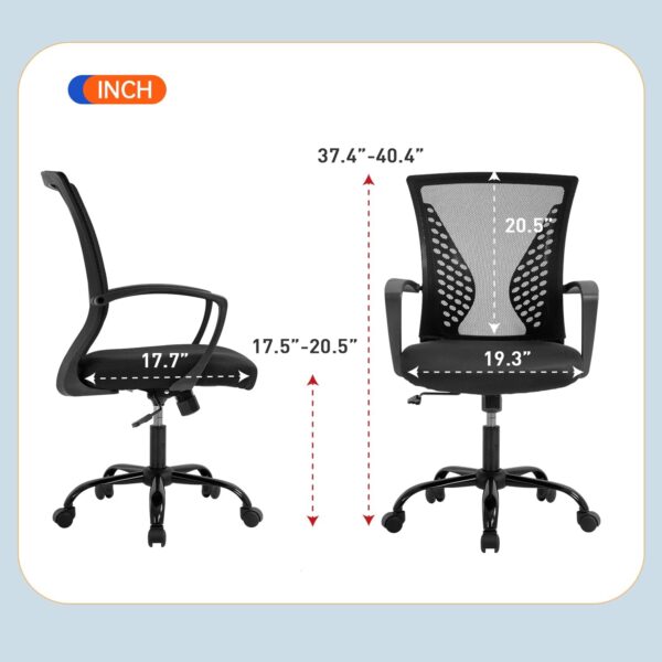 Office Chair Ergonomic Desk Chair Mesh Computer Chair with Lumbar Support Armrest Mid Back Rolling Swivel Adjustable Task Chair for Women Adults, Black - Image 3