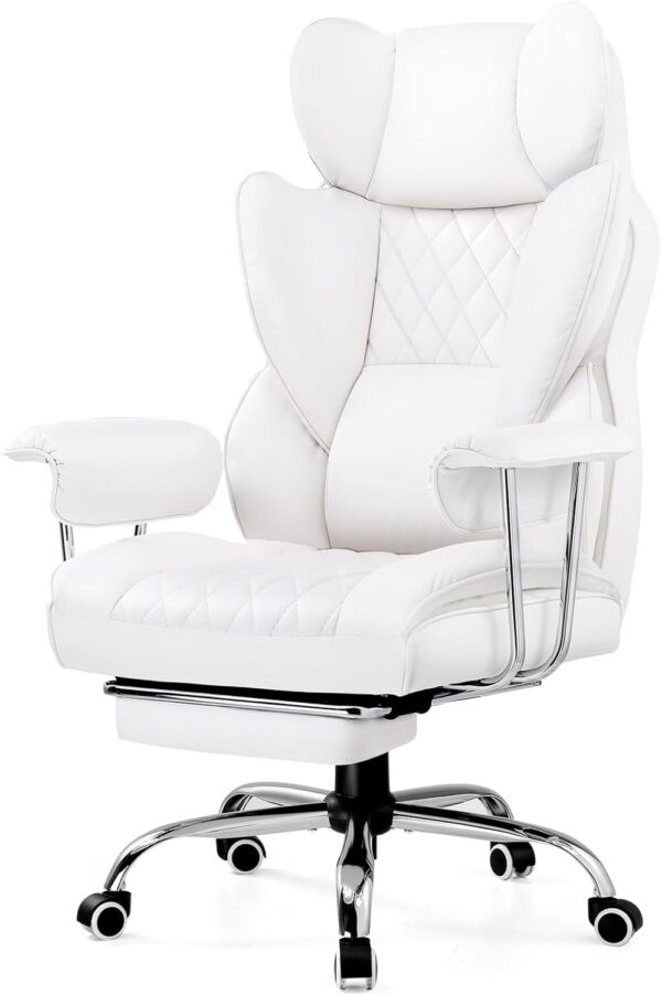 GTRACING Gaming Chair,Office Chair with Pocket Spring Lumbar Support, Ergonomic Comfortable Wide Office Desk Computer Chair with Outward Fixed Soft Armrests and Footrest,(PU Leather, White)