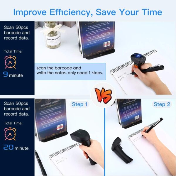 Eyoyo 1D Bluetooth Wearable Ring Barcode Scanner, Portable Mini Finger Bar Code Reader with 2.4GHz Wireless & USB Wired Connection for iPhone iPad Android iOS, for Book, Warehouse Inventory, Express - Image 2