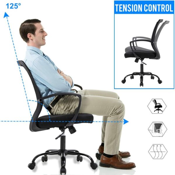 Office Chair Ergonomic Desk Chair Mesh Computer Chair with Lumbar Support Armrest Mid Back Rolling Swivel Adjustable Task Chair for Women Adults, Black - Image 4
