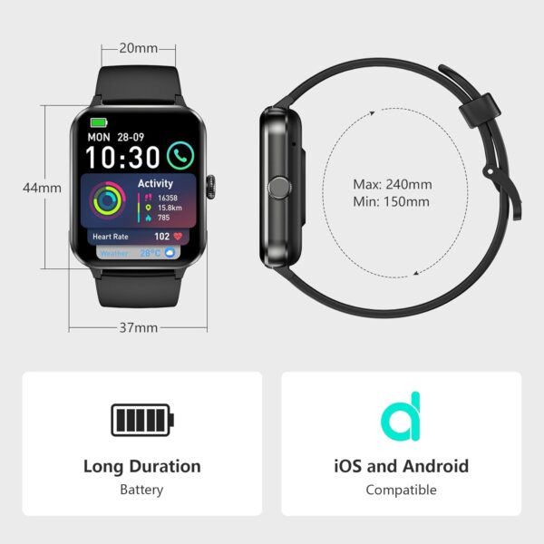 Blackview 2025 Smart Watch (Answer/Make Calls), Fitness Watch for Men and Women with Heart Rate/SpO2/Sleep Monitor/2 Straps, 100+ Sports Modes, IP68 Waterproof Activity Tracker for Android/iPhone - Image 7