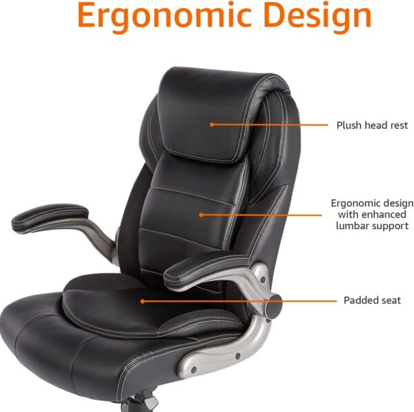 Amazon Basics Ergonomic Office Chair, High-Back Bonded Leather with Flip-Up Arms and Lumbar Support, Black, 29.5"D x 27.5"W x 44.75"H - Image 5