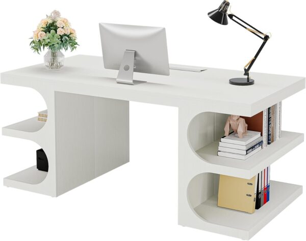 Tribesigns 62" Executive Office Desk, Large Computer Desk with Storage Shelves, Modern Wood Writing Desk Study Table, Workstation Desk Business Furniture for Home Office, White - Image 9