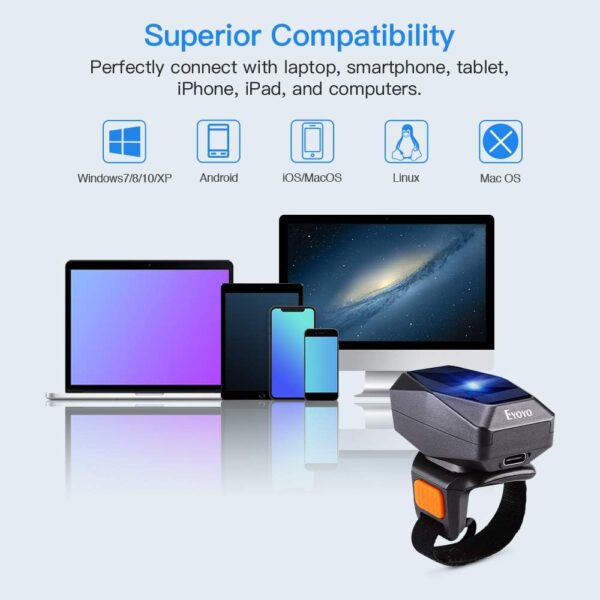 Eyoyo 1D Bluetooth Wearable Ring Barcode Scanner, Portable Mini Finger Bar Code Reader with 2.4GHz Wireless & USB Wired Connection for iPhone iPad Android iOS, for Book, Warehouse Inventory, Express - Image 7