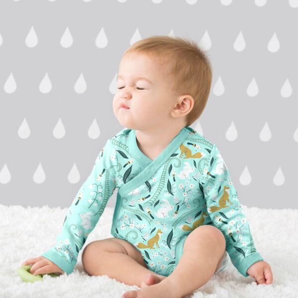 Babysoy Organic Baby Newborn Long Sleeve Pattern Kimono Wrap Around Side Snap Bodysuit/Onesie for Unisex Infants - Image 4